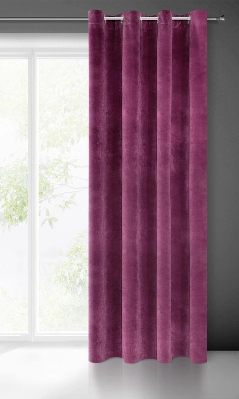 Eurofirany VILLA Soft Plain Opaque Velvet Curtain with Eyelets - 1 Unit, Fluffy Panel Drape Classic Glamour Elegant Living Room, Bedroom, 290 g/m2, W55 x L98, Dark Purple