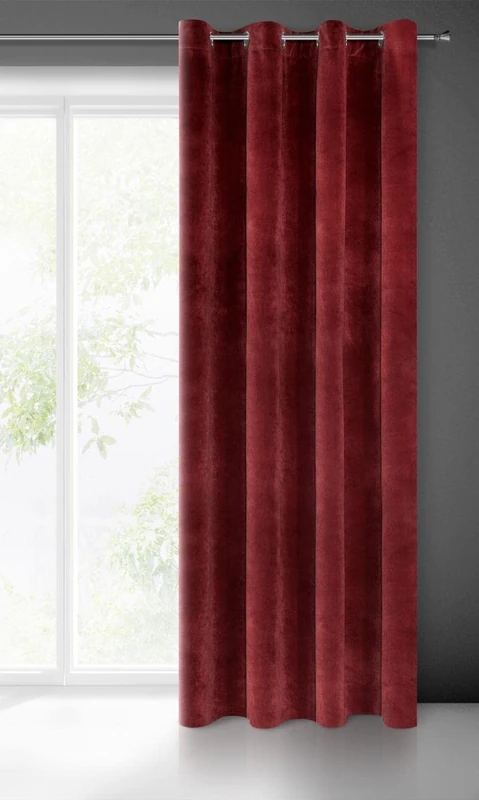 Eurofirany Soft Plain Opaque Velvet Curtain with Eyelets-1 Unit, Fluffy Panel Drape Classic Glamour Elegant Living Room, Bedroom, 290 g/m2, Polyester, Dark Bordeaux, W55 x L98