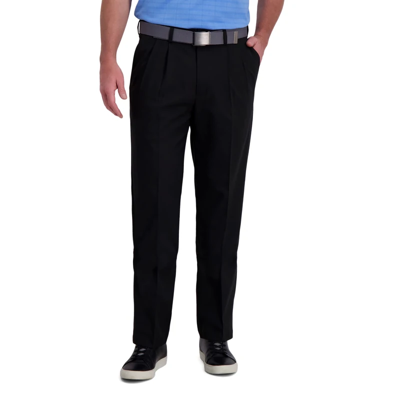 Haggar Men's Cool Right Performance Flex Classic Fit Pleat Front Pant-reg. and Big & Tall Casual, Black, 50W x 29L - Image 1