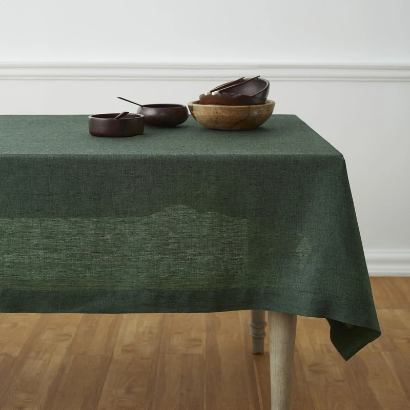 Solino Home 100% Linen Tablecloth - 60 x 90 Inch Forest Green, Natural Fabric, European Flax - Athena Rectangular Tablecloth for Indoor and Outdoor use