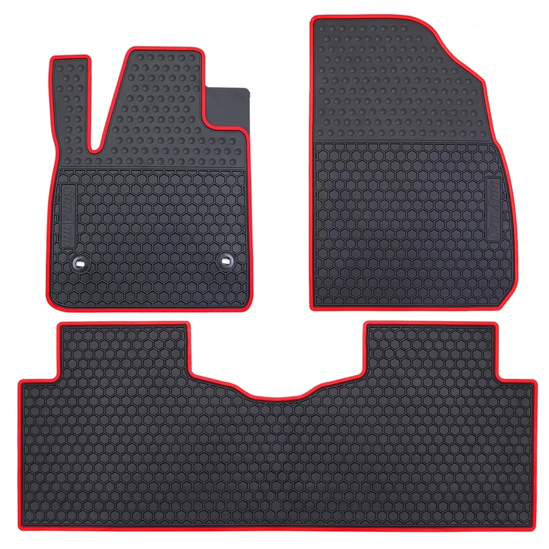 San Auto Car Floor Mats Fit for 2017-2022 Cadillac XT5, 2017-2020 GMC Acadia, 2019-2022 Chevrolet Blazer Front & 2nd Seat Floor Liners Rubber Black Red All Weather Heavy Duty Odorless
