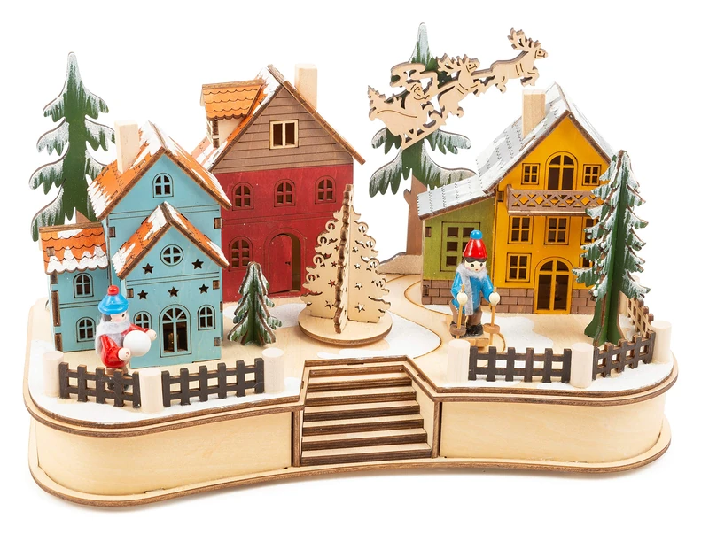 Small Foot 11391 Christmas Market Lamp, Made of Wood, A Winter Landscape with Illumination - Image 1