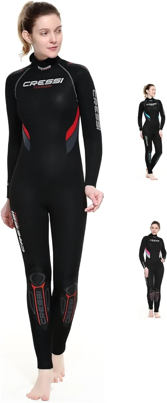 Cressi Castoro Lady Monopiece Wetsuit 5mm - Women's Modular Diving Wetsuit, Black/Red