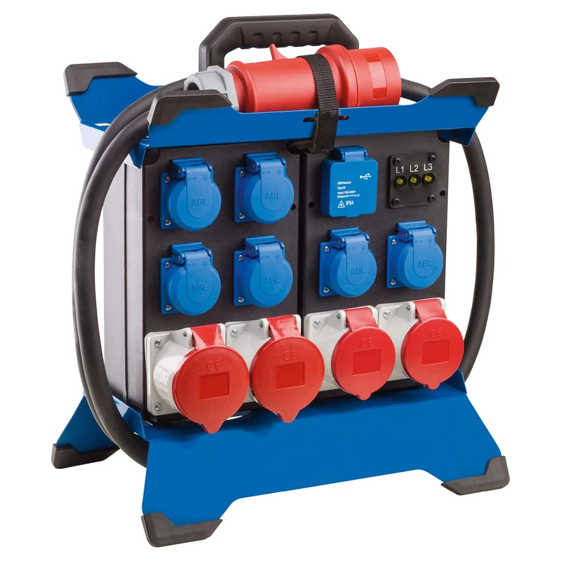 as - Schwabe Tragbarer Stromverteiler STECKY Duo 3 Stecker + 6 Schuko-Dosen + 4 CEE-Buchsen + 2 USB-Ports – Mobiler Stromverteilerkasten – Für Innen- & Außenbereich – IP44 – Made in Germany I 60933