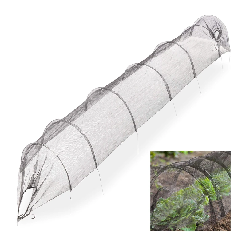 Relaxdays Mesh Tunnel Garden 3.3 m, Vegetable Patch Net Tunnel Against Insects & Pests, Netting, Tunnel Frame, Black - Image 1
