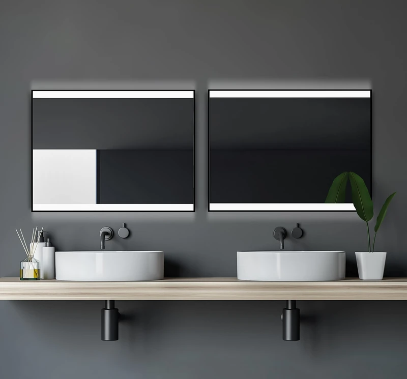 Talos Black Shine Bathroom Mirror, Matt Black, 80 x 60 cm - Image 1