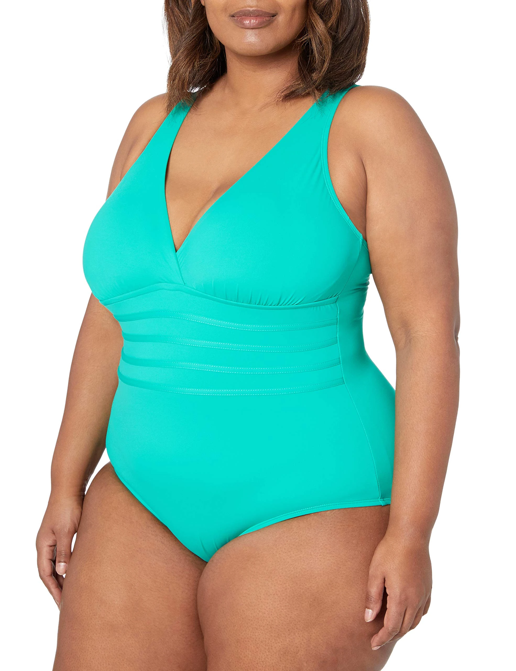 La Blanca Women's Island Goddess Multi-Strap Cross Back One Piece Swimsuit, Sea Green, 26 Plus