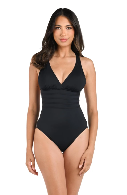 La Blanca Women's Island Goddess Multi Strap Cross Back One Piece Swimsuit, Black, 24 Plus - Image 1