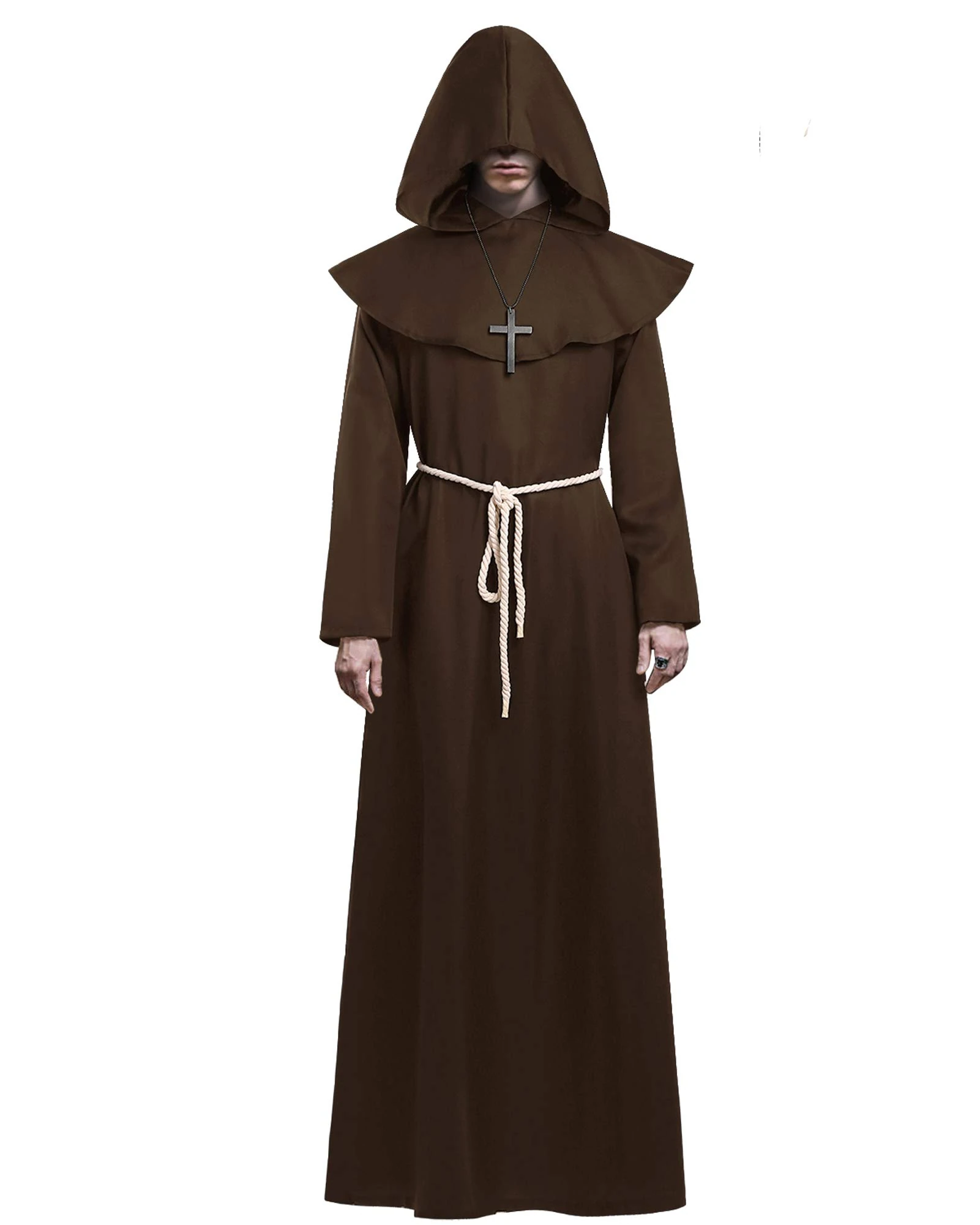 KONVINIT Monk Costume Medieval Costume for Men Adult Monk Outfit Brown Renaissance Priest Robe Halloween Costumes,brown S