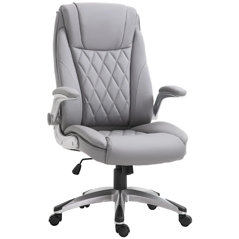 Vinsetto Executive Office Chair with Arms, PU Leather Ergonomic Office Chair with Tilt Function and Adjustable Height, Swivel Rolling for Home Office Working, Grey