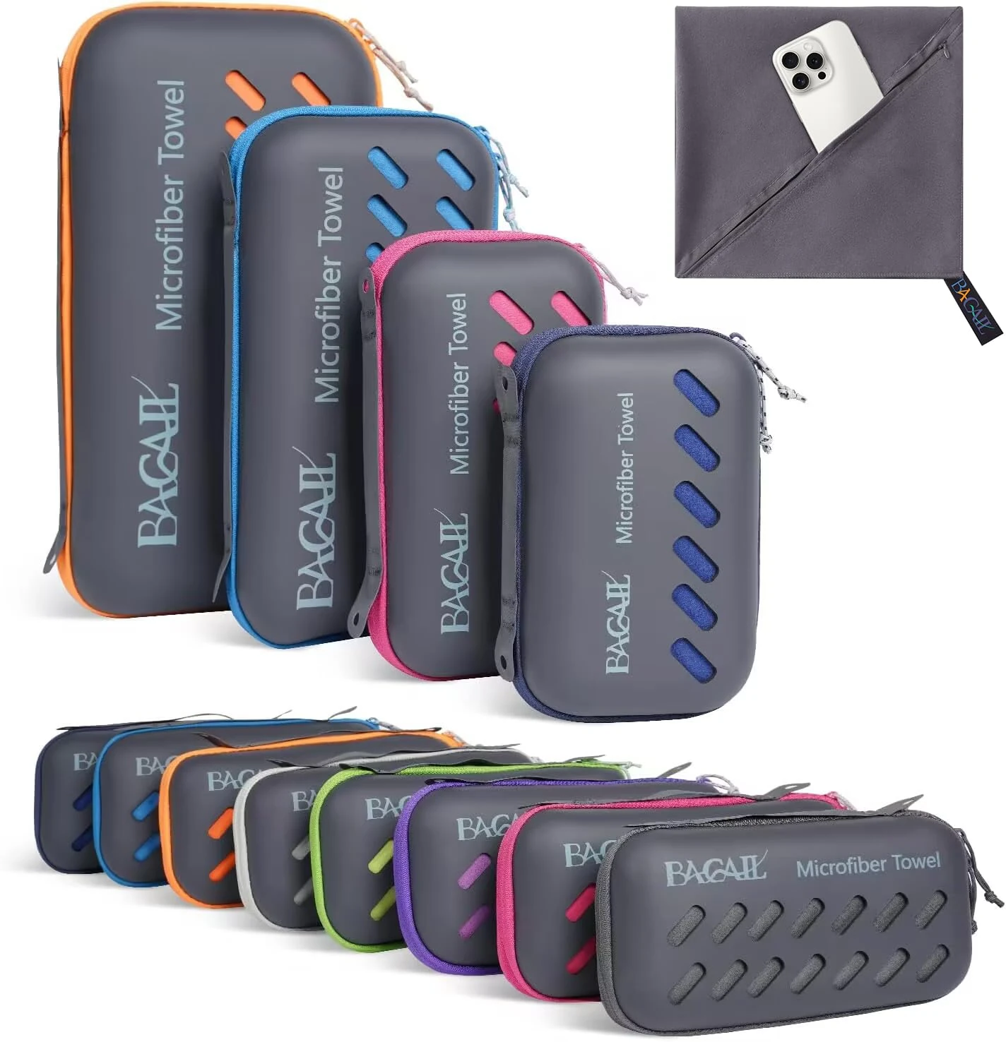 BAGAIL Microfibre Travel Towel, Perfect for Camping, Swimming and Beach - Quick Dry, Super Absorbent, Ultra Compact - Great for Sports, Gym, Yoga and Backpacking, Dark Grey, 120x60cm