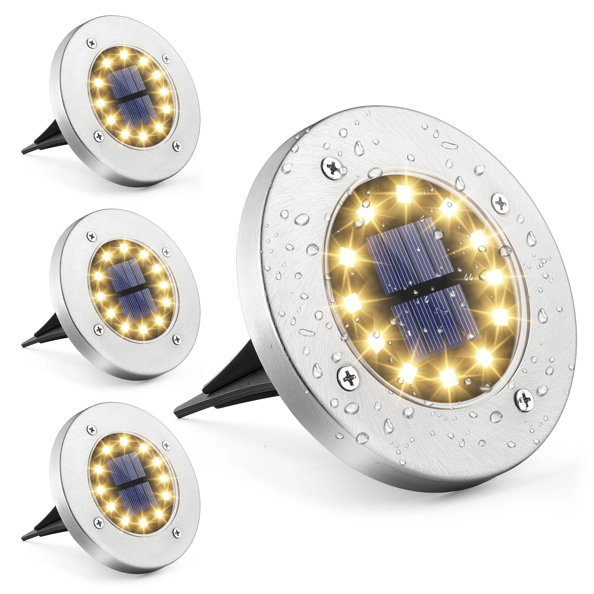 GIGALUMI Solar Ground Lights 12LEDs 4PACK In-Ground Lights Solar Powered Pathway Lights Outdoor Decking Landscape Lamp for Lawn Yard Pool Patio (Warm White)