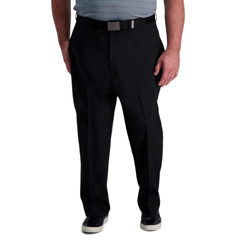 Haggar Men's Cool Right Performance Flex Solid Classic Fit Flat Front Pant Casual, Black, 46W x 32L