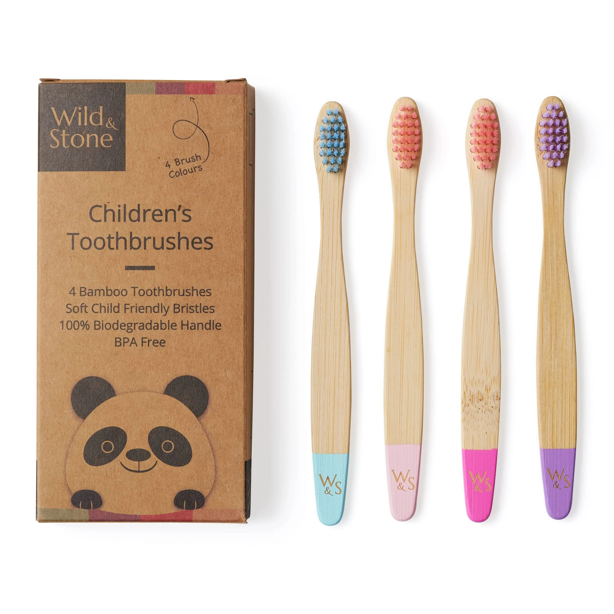 Wild & Stone | Organic Children's Bamboo Toothbrush | 4 Pack | Soft Fibre Bristles | 100% Biodegradable Handle | BPA Free | Vegan Eco Friendly Kids Toothbrushes (Candy)