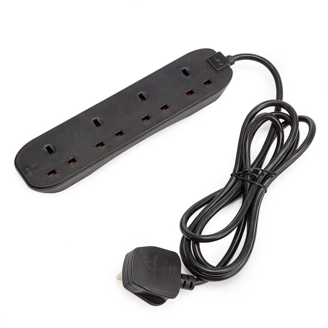 Masterplug Four Socket Extension Lead, 2 Metre Cable, Unswitched, 4-Way Plug Extension Cable, Power Strip, Basic Power, Black, 13A, 4G, 2m, BFG210NB