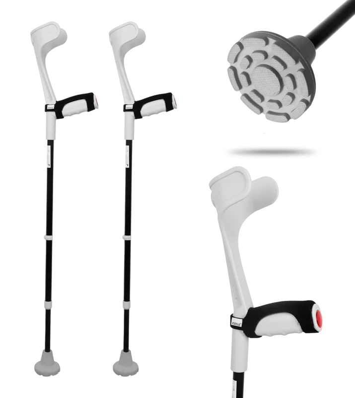 KMINA - Soft Grip Crutches (x2 Pieces), Forearm Crutches, Orthopaedic Walking Aids for Adults, Seniors, Grey - Made in Europe