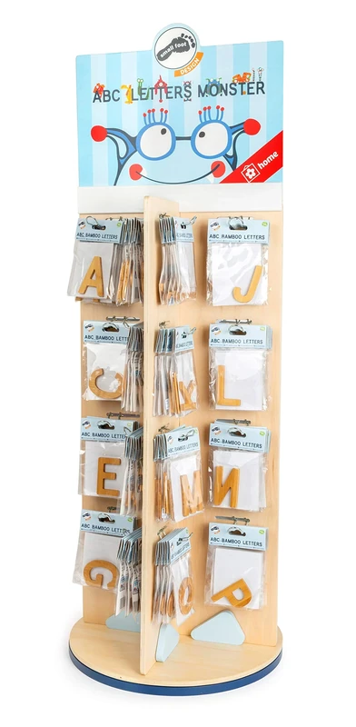 Small Foot 11968 Wooden Bamboo Letters Display, Stocked with Letters and Monsters, Suitable as Decor or a Door Sign