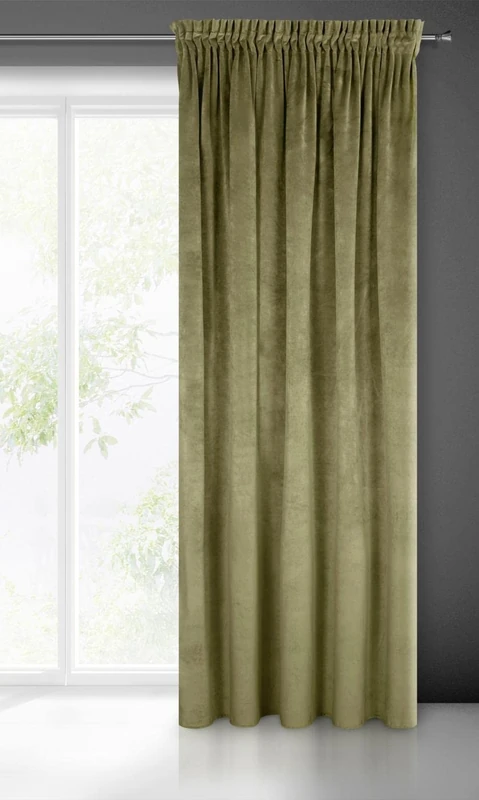 Eurofirany VILLA Soft Plain Opaque Velvet Curtain with Tape For Rail - 1 Unit, Fluffy Panel Drape Classic Glamour Elegant Living Room, Bedroom, 290 g/m2, W55 x L106, Olive Green - Image 1