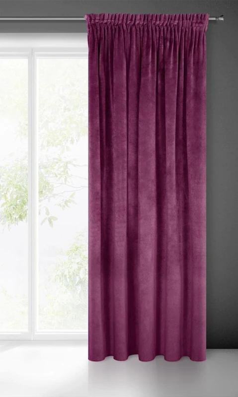 Eurofirany VILLA Soft Plain Opaque Velvet Curtain with Rufflette Tape For Rail - 1 Unit, Fluffy Panel Drape Classic Glamour Elegant Living Room, Bedroom, 290 g/m2, W55 x L106, Dark Purple