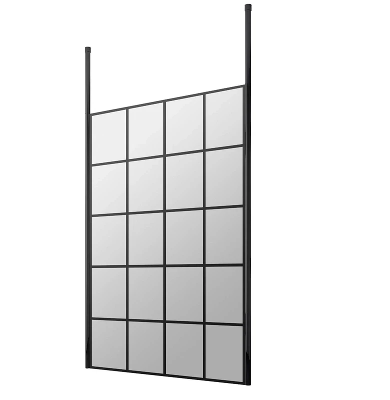 Hudson Reed BFCP11 Modern Bathroom Black Framed Free Standing Wetroom Screen with 2 Ceiling Posts, 1100mm,