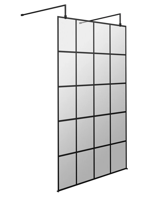 Hudson Reed BFAF11 Modern Bathroom Black Framed Free Standing Wetroom Screen, 1100mm, Black