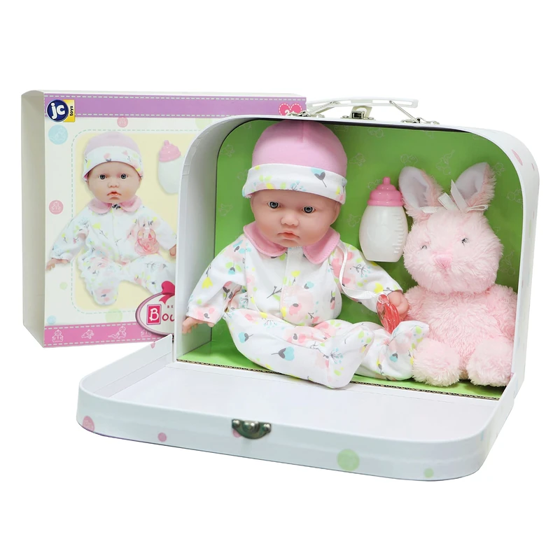 JC Toys - La Baby Travel Case Gift Set| Caucasian 11-inch Small Soft Body Baby Doll | Washable | Cute Outfit, Bottle, Pacifier & Plush Bunny | for Children 12 Months +, Pink