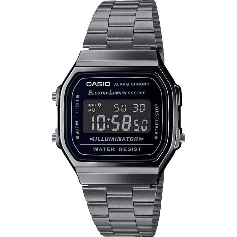 Casio Unisex 36.00mm Quartz Watch with LCD Digital dial and Black Metal Bracelet Strap A168WEGG-1BEF