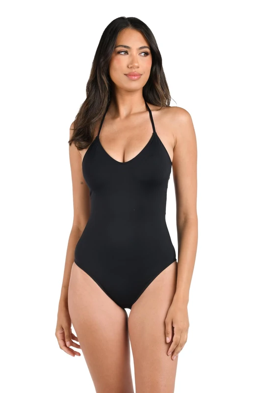 La Blanca Women's Island Goddess Scoop Front Lingerie Mio One Piece Swimsuit, Black, 10