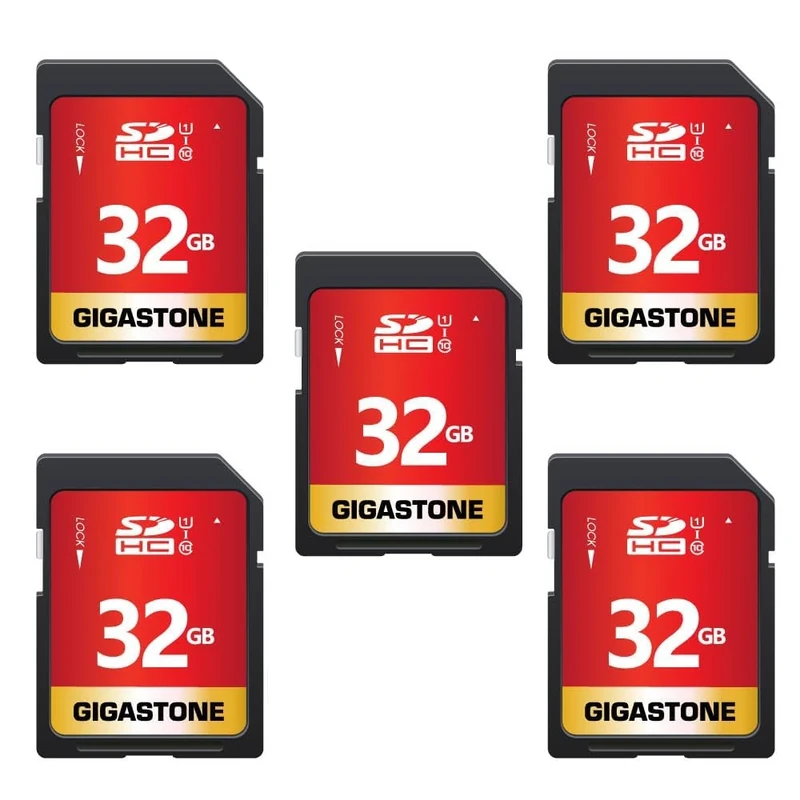 GIGASTONE SD Card 32GB 5-Pack, High-Speed 32GB SD Card Full HD Video Memory Card, Compatible with Canon Nikon Sony Pentax Kodak Olympus Panasonic Digital Camera, UHS-I SDHC U1 Class 10