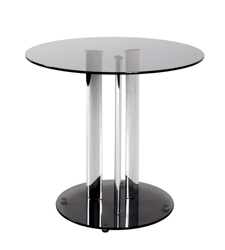 HAKU Möbel End Table Chrome, Grey, Metal, Tempered Glass 8 mm - Size: H 57 cm X Ø 59 cm, Style: Modern