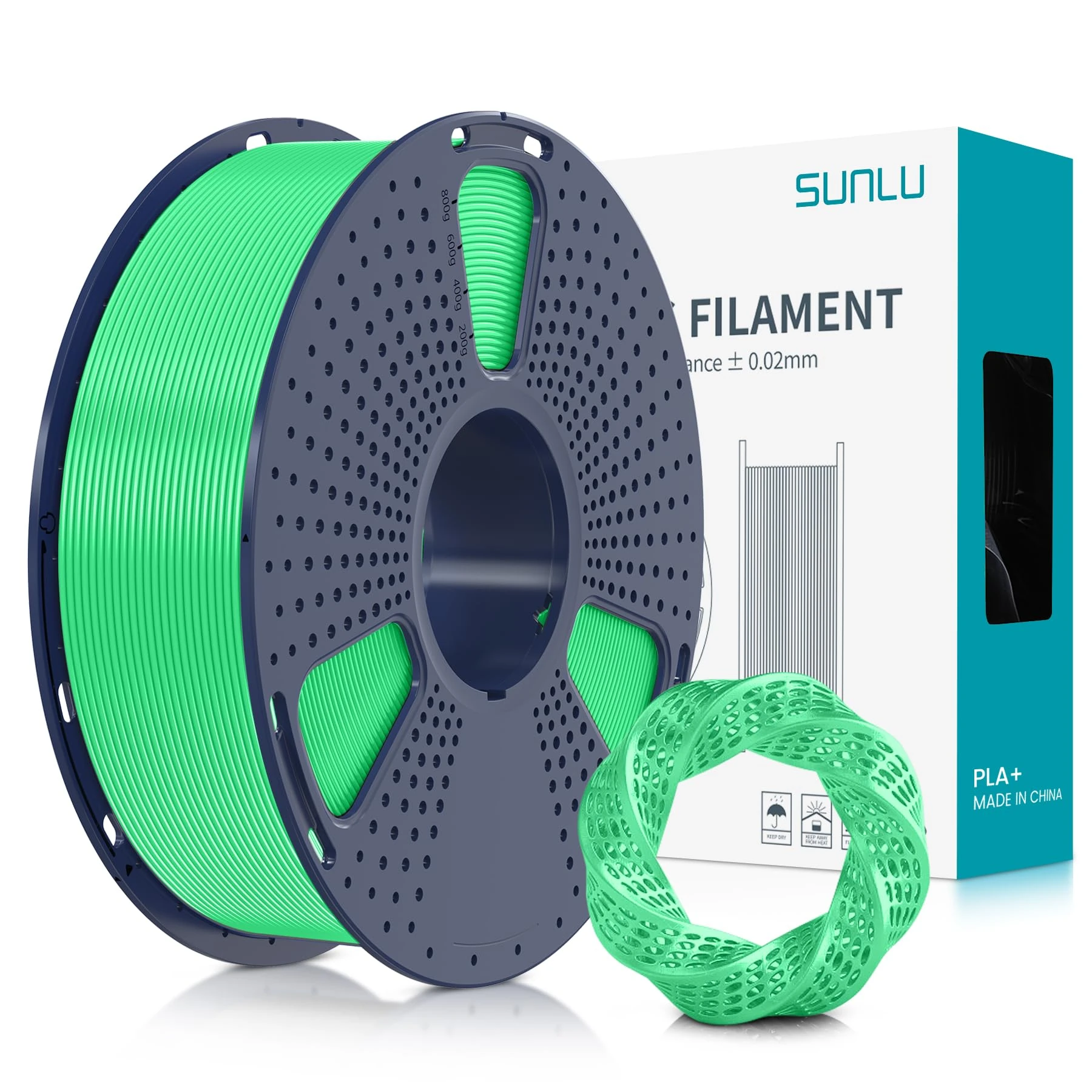 SUNLU PLA Plus 3D Printer Filament, 1.75mm PLA+ 3D Filament for FDM 3D Printer & 3D Pens, Neatly Wound Filament, Strong and Toughness, Dimensional Accuracy +/- 0.02 mm, 1KG Spool(2.2 LBS), Green