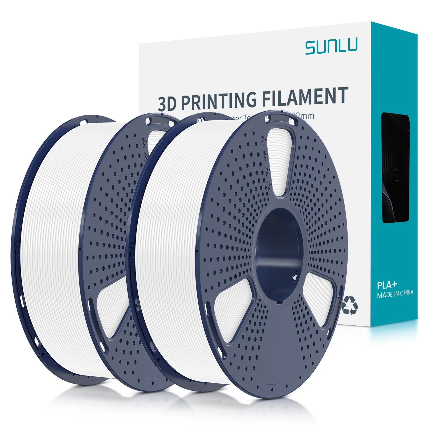 SUNLU PLA Plus 3D Printer Filament, 1.75mm PLA+ 3D Filament for FDM 3D Printer, Neatly Wound Filament, Strong and Toughness, Dimensional Accuracy +/- 0.02 mm, 1KG Spool(2.2 LBS), White+White