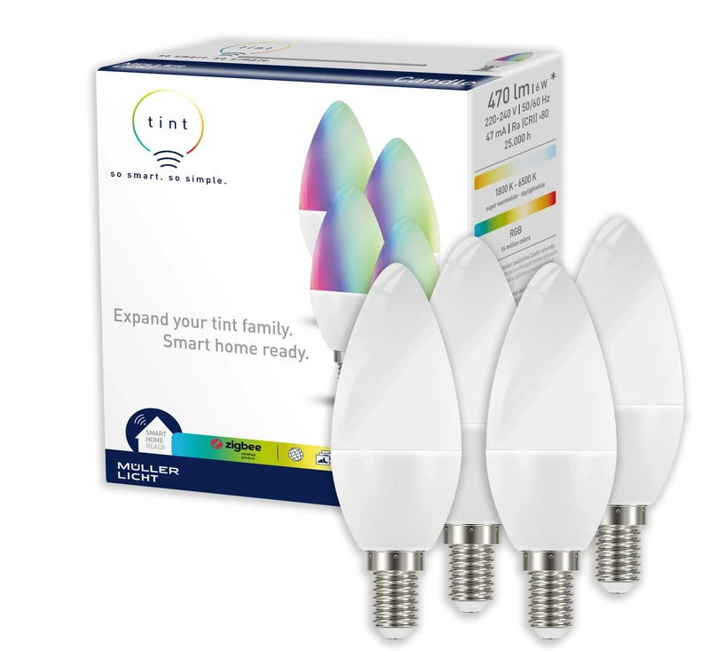Müller LED Candle Light, Weiß-RGB, 4er Pack 6watts
