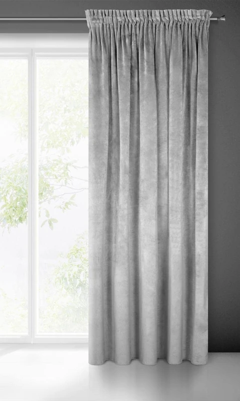 Eurofirany VILLA Soft Plain Opaque Velvet Curtain with Rufflette Tape For Rail - 1 Unit, Fluffy Panel Drape Classic Glamour Elegant Living Room, Bedroom, 290 g/m2, W55 x L106, Steel Grey