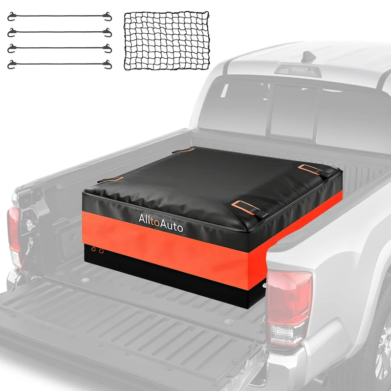 AlltoAuto Truck Bed Cargo Bag with Cargo Net, 100% Waterproof 600D Heavy Duty, Fits Any Truck Size (51''x40''x22'') 26 Cubic Feet, Simple and Convenient for Installation