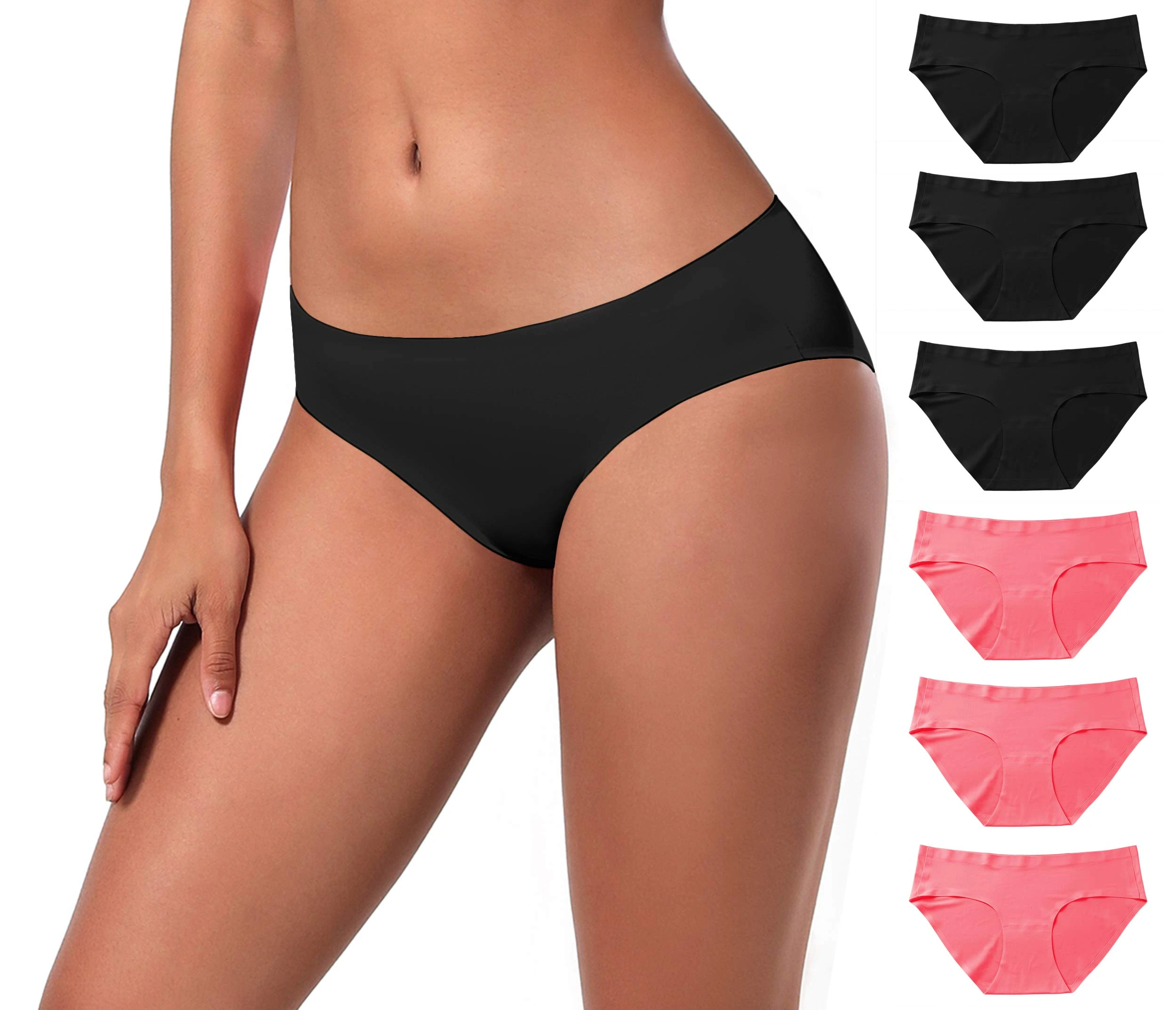 BUBBLELIME XS-XXL Sexy Bikini Panties Women’s Low Rise String Soft Breathable Underwear Bonded No Show (6 Pack&3 Pack&1 Pack), 6 Pack (3 Black 3 Crushcoral)_panties, S