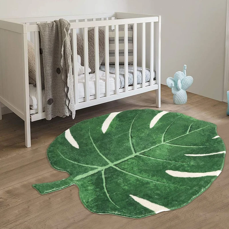 HAOCOO Area Rugs 3’x3.7’ Leaves Faux Wool Bath Mat Non-Slip Door Carpet Soft Luxury Microfiber Machine-Washable Floor Bathroom Rug for Doormats Tub Shower (3’x3.7’, Leaves)
