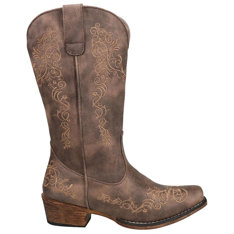 ROPER Women's Riley Scroll Western Boot, Brown, 8.5 UK