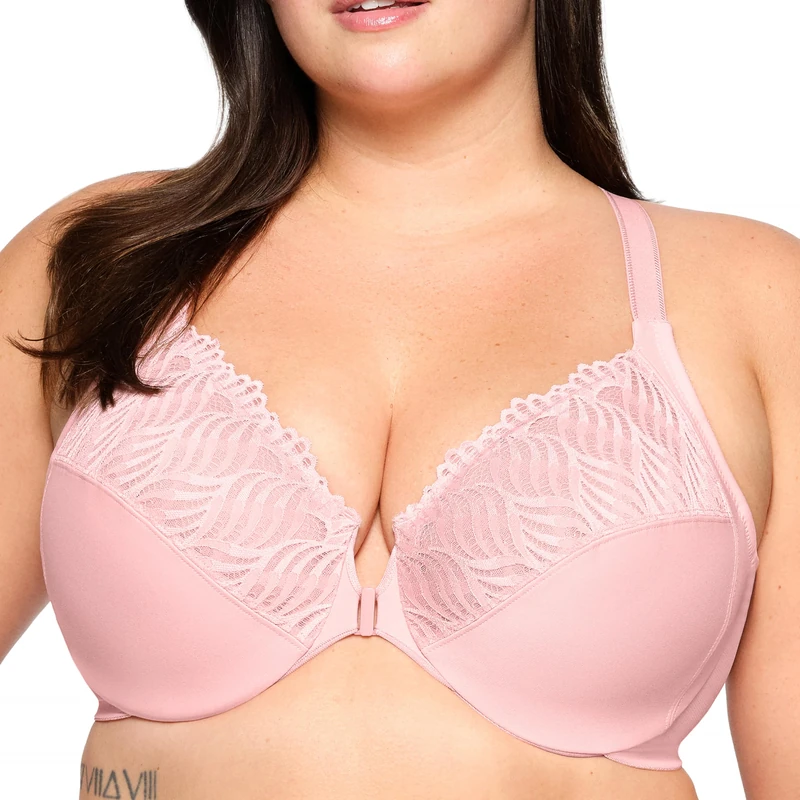 Glamorise Front-Closure T-Back Wonderwire Underwire Bra 1246 (Women's & Women's Plus) Pink Blush