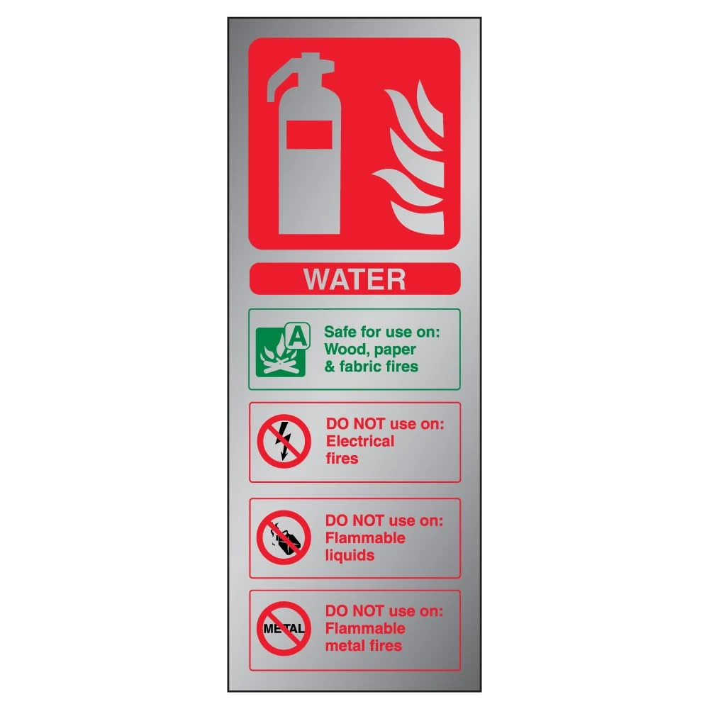 V Safety Fire Extinguisher-Water ID Sign - 100mm x 280mm - Self Adhesive Alu Effect