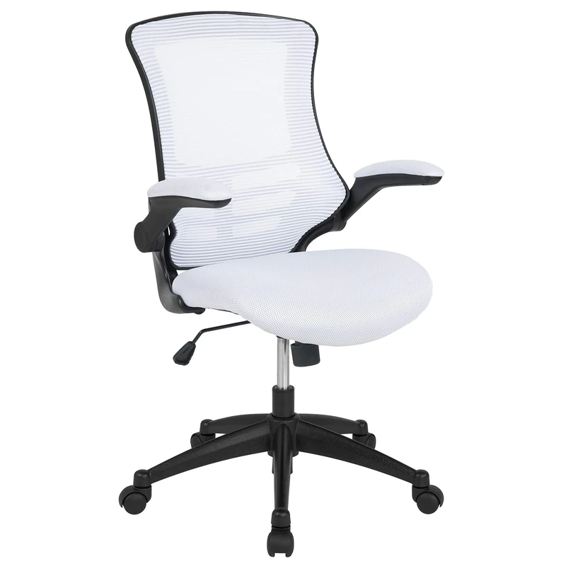 Flash Furniture Mid-Back White Mesh Swivel Ergonomic Task Office Chair with Flip-Up Arms