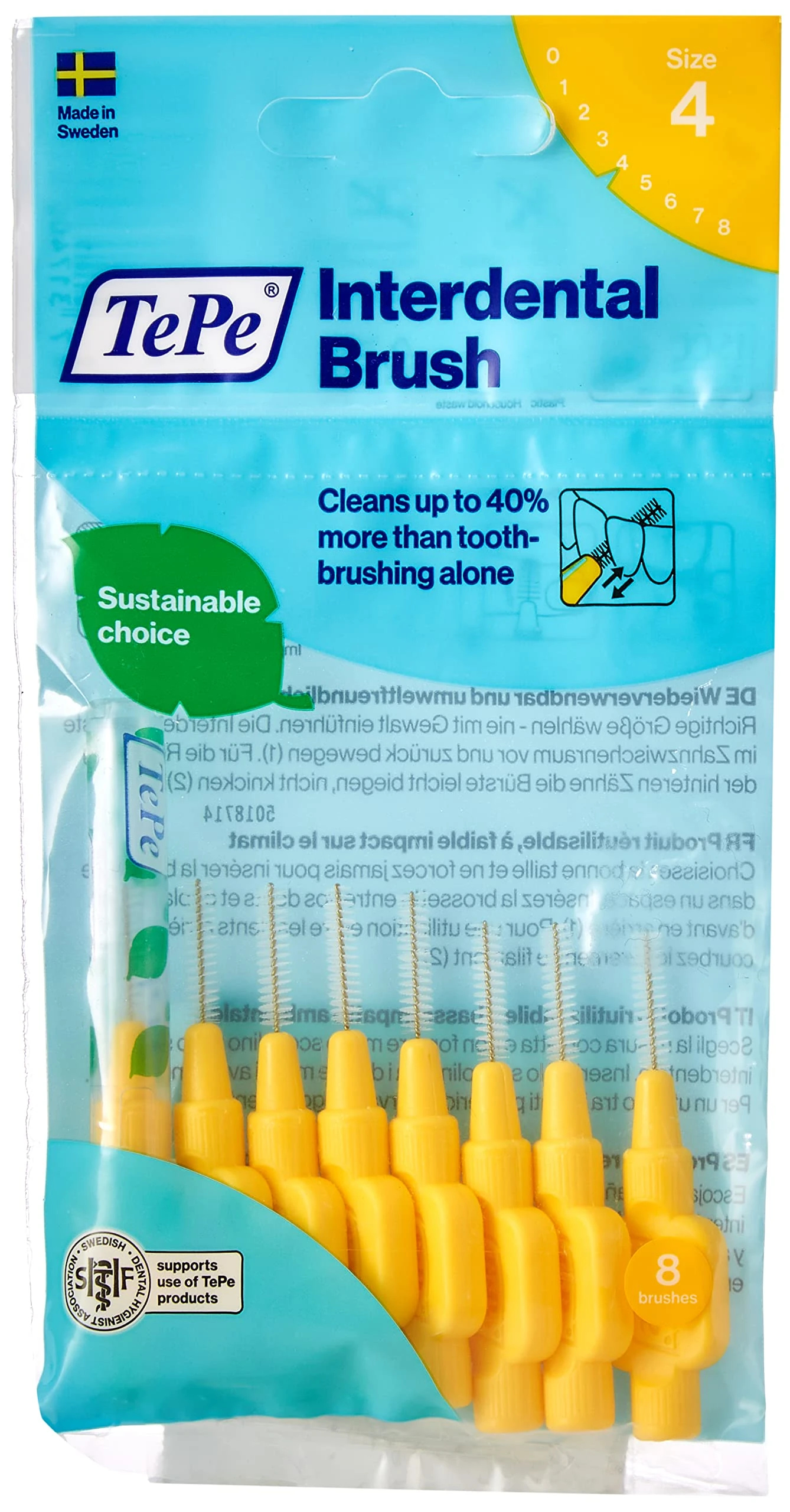 TePe Original Yellow Interdental Brush (ISO Size 4 0.7 mm)/For easy and thorough cleaning of interdental spaces/ 1 interdental brush