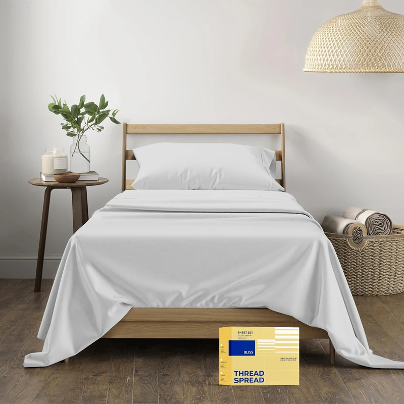 THREAD SPREAD Luxury Egyptian Cotton Sheets Twin XL Size - 600 Series Bliss Collection Twin XL Set Deep Pockets (3 PC, Silver Grey), Extra Soft, Cooling Extra Long Staple College Dorm Bedding