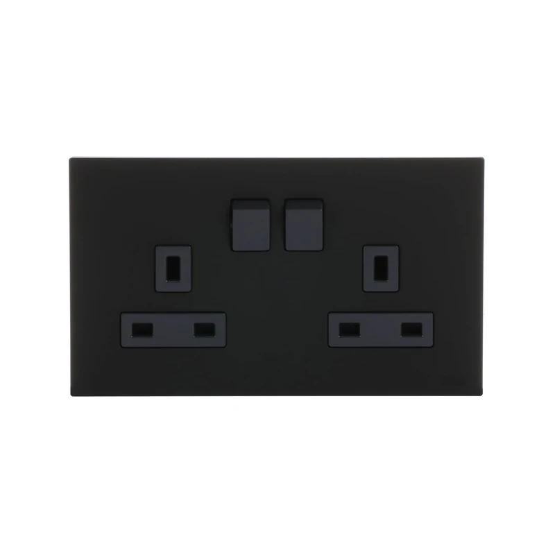 ABB Millenium Double Plug Sockets • Black Premium Finish 13A Electric Wall Socket • Elite Design for the Home and Business • AM239147-SB 2G BS DP Switched Double Socket