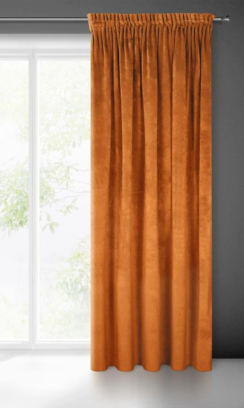 Eurofirany VILLA Soft Plain Opaque Velvet Curtain with Rufflette Tape For Rail - 1 Unit, Fluffy Panel Drape Classic Glamour Elegant Living Room, Bedroom, 290 g/m2, W55 x L106, Rust Brown