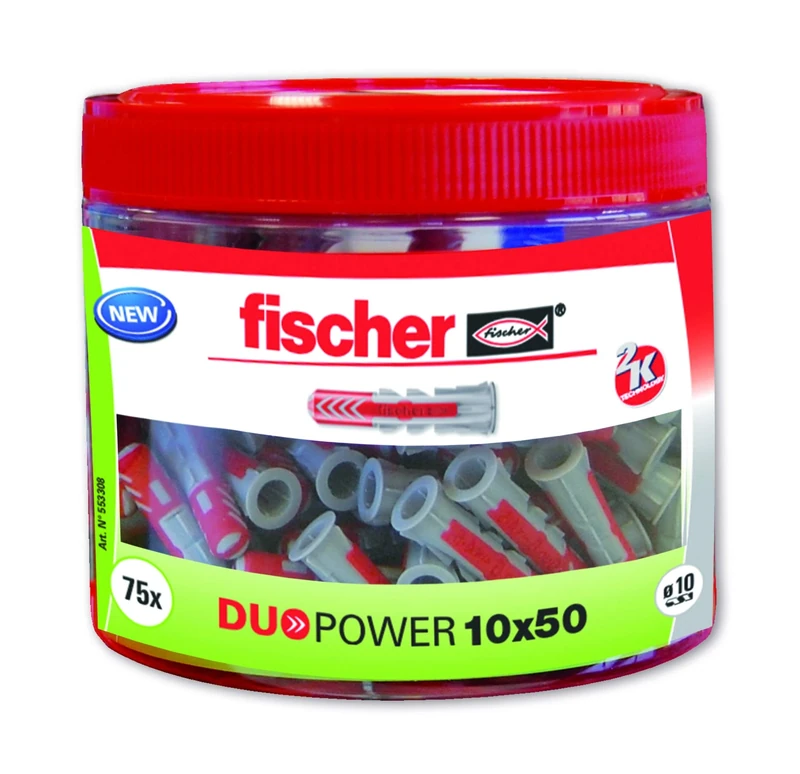 fischer Nylon Dowel, Grey and Red, 10x50 (75 dowels)
