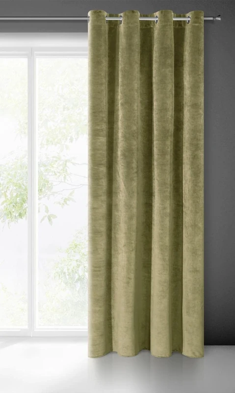 Eurofirany VILLA Soft Plain Opaque Velvet Curtain with Eyelets - 1 Unit, Fluffy Panel Drape Classic Glamour Elegant Living Room, Bedroom, 290 g/m2, W55 x L98, Olive Green