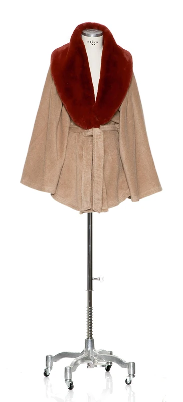 Möve LIMITED EDITION Cashmere & Cotton cape with detachable faux fur collar, one size, made of 85% cotton / 12% modal, 3% cashmere, wood