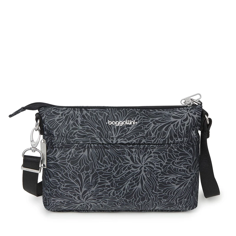 Baggallini Women's Securtex Anti-Theft Memento Crossbody Bag Cross Body, Midnight Blossom Print, One Size