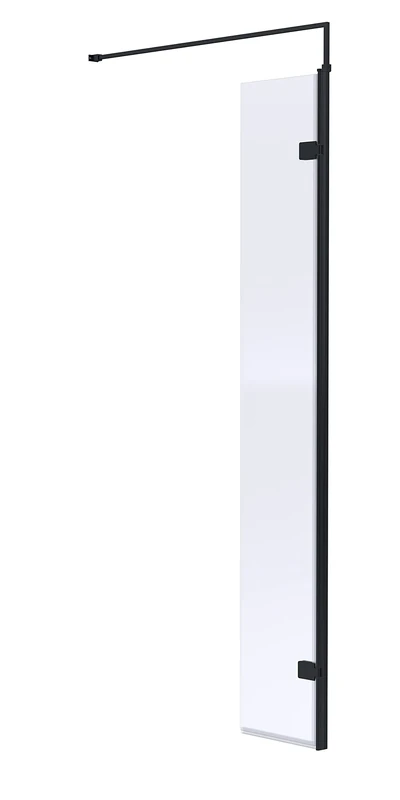 Hudson Reed WRSBP30 Modern Bathroom Black Profile Wall Fixed Wetroom Hinged Return Screen, 300mm, Black